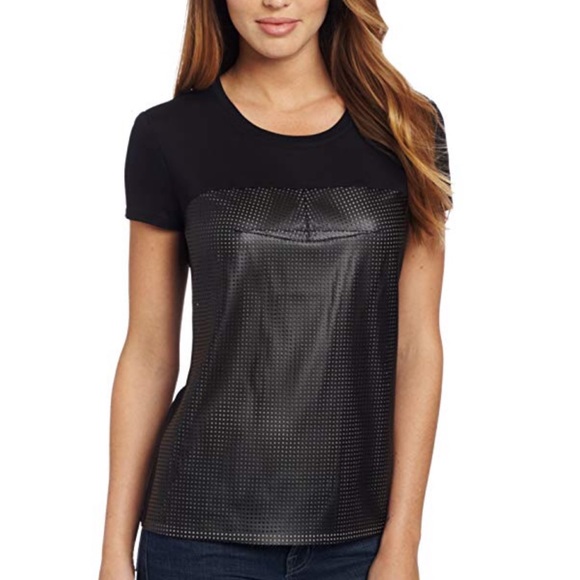 BCBGMaxAzria Tops - BCBGMaxAzria Faux Leather Mesh Hudson Tee